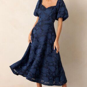 Red Dress Starlit Evenings Navy Floral Jacquard Midi Dress Size MM / Navy